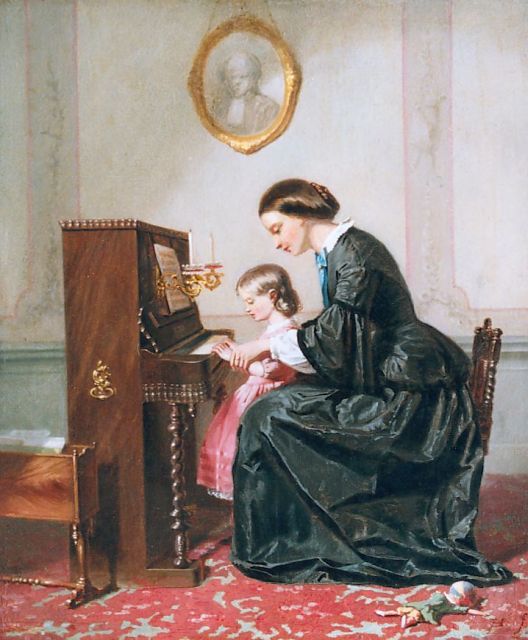 Jozef Hoevenaar | The piano lesson, Öl auf Holz, 29,8 x 24,9 cm, signed l.r. with monogram