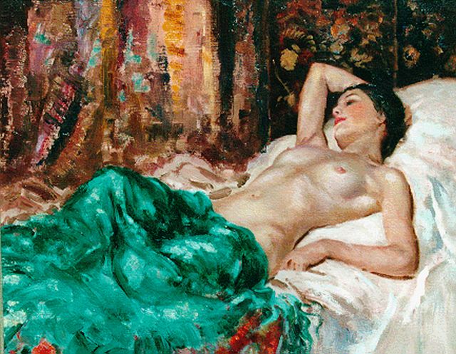William Ed Bryan | A reclining nude, Öl auf Leinwand, 50,5 x 60,6 cm, signed l.r.
