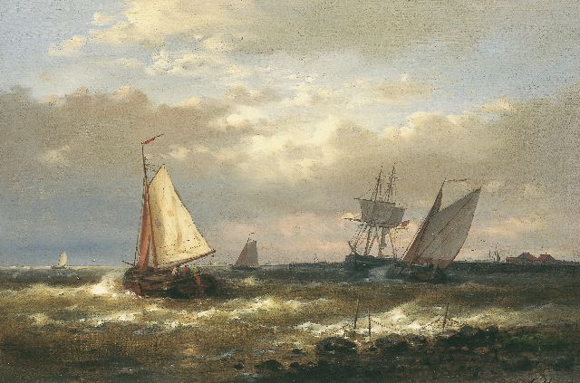 Abraham Hulk | Vessels by a jetty, Öl auf Leinwand auf Holz, 40,4 x 60,7 cm, signed l.r.