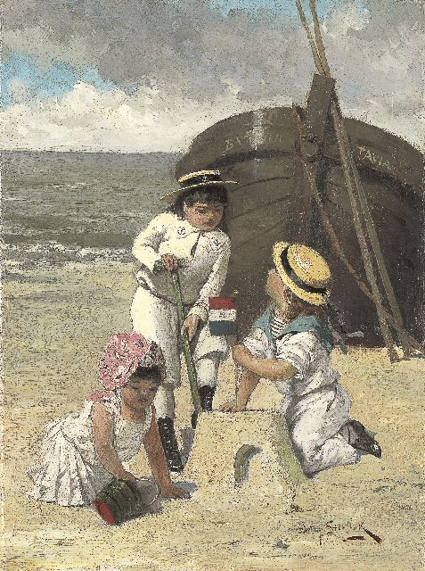 Steelink jr. W.  | Children playing on the beach, Öl auf Leinwand 28,3 x 20,9 cm, signed l.r.