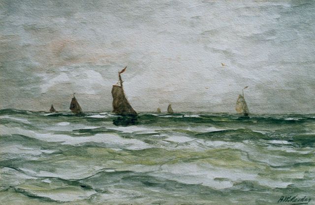 Hendrik Willem Mesdag | 'Bomschuiten' in the surf, Aquarell auf Papier, 28,7 x 43,5 cm, signed l.r.