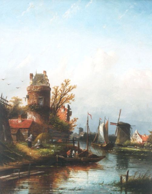 Jacob Jan Coenraad Spohler | A river landscape near Buiksloot, Öl auf Leinwand, 44,0 x 35,0 cm, signed l.l.