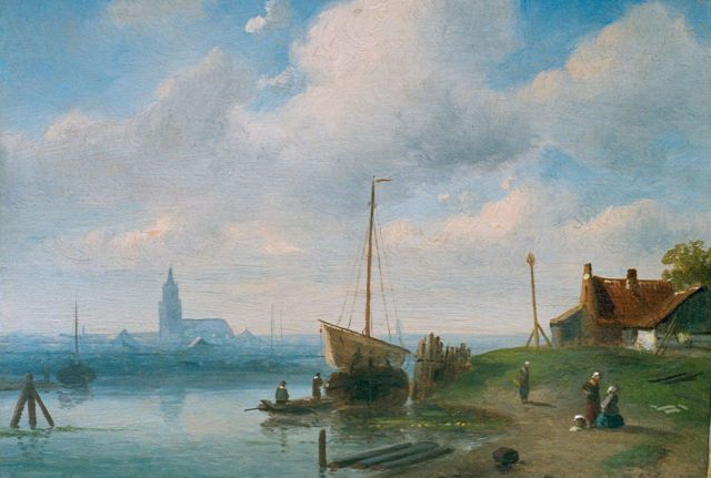 Charles Leickert | A river landscape, Öl auf Tafel, 18,2 x 22,5 cm, signed l.r.