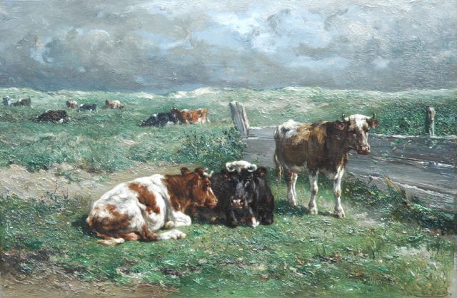Jan de Haas | Resting cattle at pasture, Öl auf Holz, 31,3 x 47,1 cm, signed l.r.