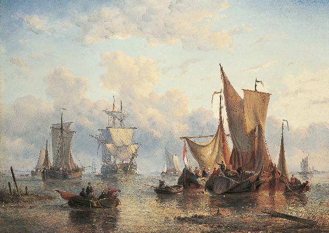 George Willem Opdenhoff | Moored boats near a harbour's entrance, Öl auf Leinwand, 70,8 x 97,9 cm, signed l.l.