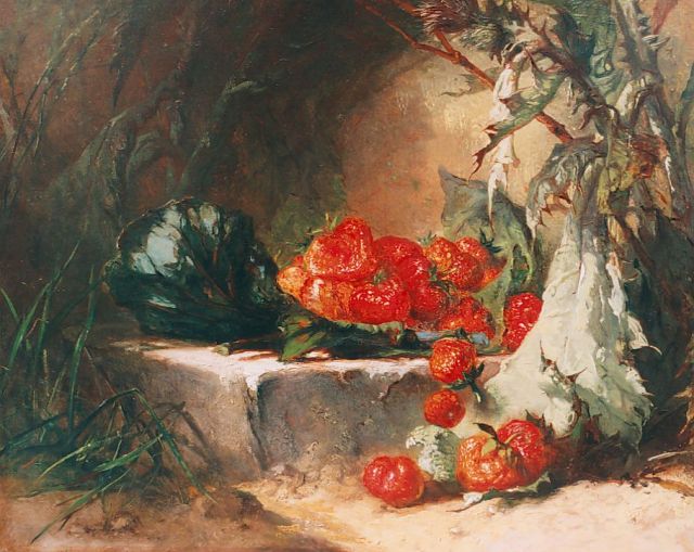Maria Vos | A still life with strawberries, Öl auf Holz, 33,2 x 41,3 cm