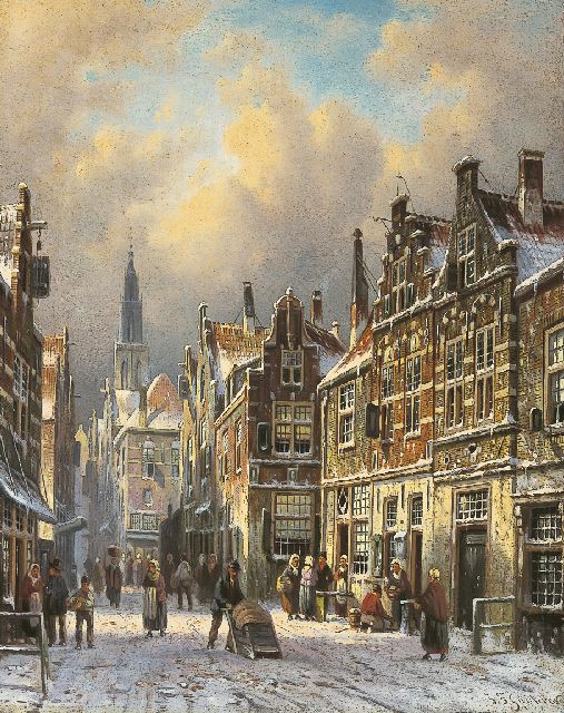 Johannes Franciscus Spohler | Delft in winter, Öl auf Holz, 27,1 x 21,3 cm, signed l.r.