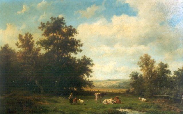 Anthonie Jacobus van Wijngaerdt | Cattle in a landscape, Öl auf Holz, 23,2 x 36,0 cm