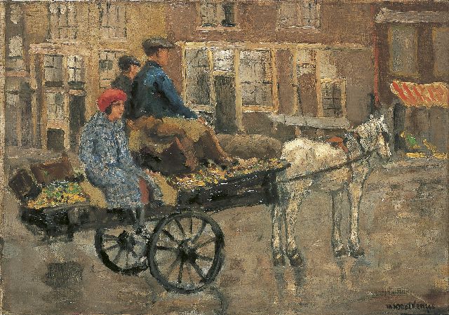 Marie Henri Mackenzie | Horsecart at the Noordermarkt, Amsterdam, Öl auf Leinwand, 46,4 x 65,5 cm, signed l.r.