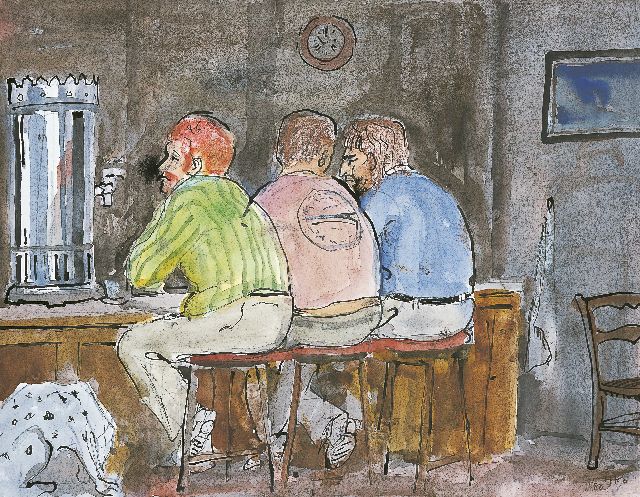 Harm Kamerlingh Onnes | Men in a pub, Ausziehtusche und Aquarell auf Papier, 23,5 x 31,0 cm, signed l.r. with monogram und dated '80