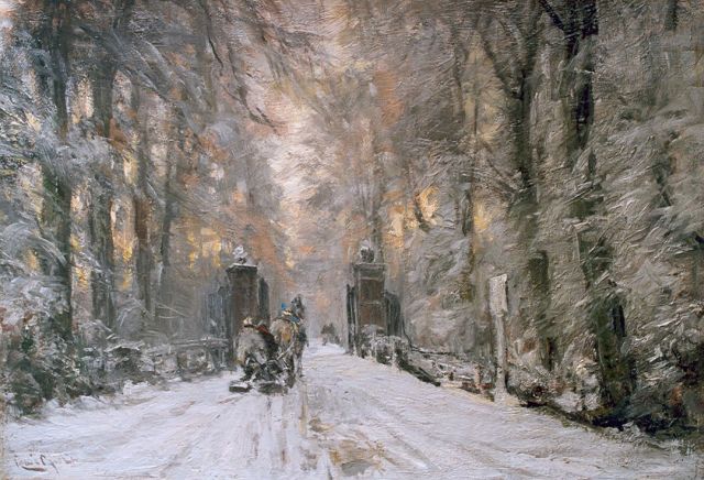 Louis Apol | A winter lane, Haagse Bos, Öl auf Leinwand, 42,5 x 61,0 cm, signed l.l.