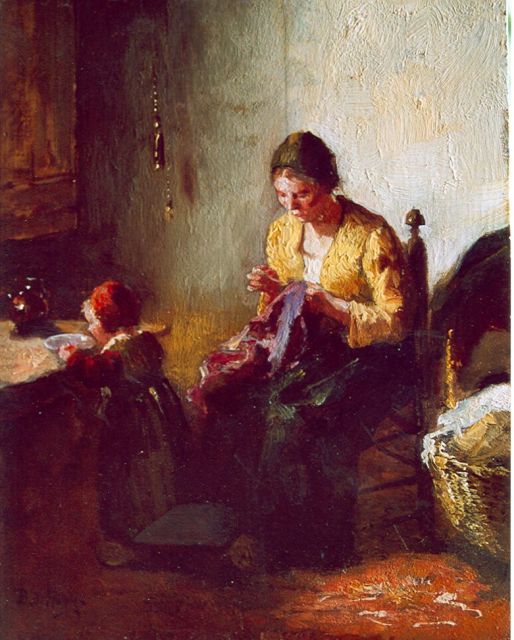 Bernard de Hoog | The seamstress, Öl auf Holz, 22,6 x 17,3 cm, signed l.l.