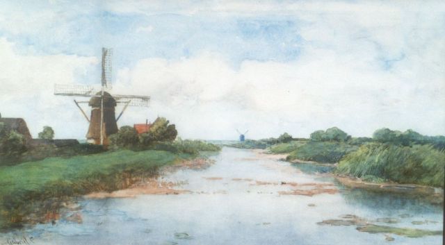Paul Joseph Constantin Gabriel | A view of the 'Proosdijermolen aan de Winkel', Abcoude, Kreide und Aquarell auf Papier, 36,5 x 63,5 cm, signed l.l.