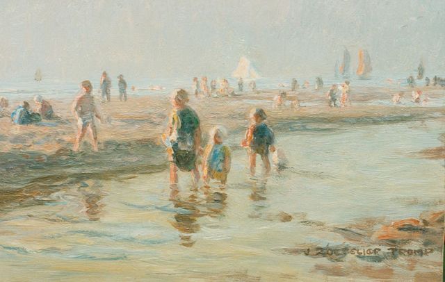 Jan Zoetelief Tromp | Children paddling, Katwijk, Öl auf Tafel, 20,0 x 31,0 cm, signed l.r.