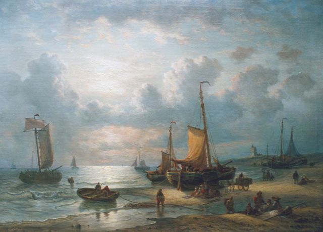 George Willem Opdenhoff | Das Löschen des Fischzuges, Öl auf Leinwand, 70,7 x 97,7 cm, Unterzeichnet l.u.