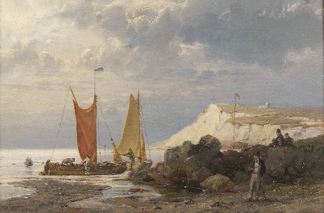 Hermanus Koekkoek | Coming ashore, Öl auf Holz, 12,9 x 19,3 cm, signed l.l.