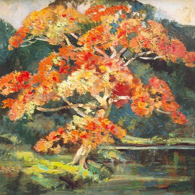 Ernest Dezentjé | Flowering tree, Öl auf Holz, 48,1 x 47,9 cm, signed l.r.