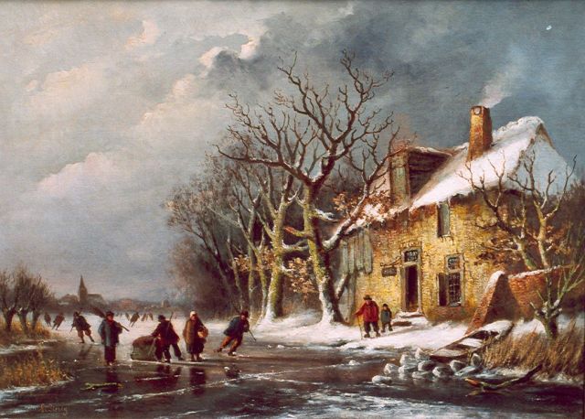 Louis Sierich | Skaters on a frozen river, Öl auf Leinwand, 45,3 x 63,0 cm, signed l.l.