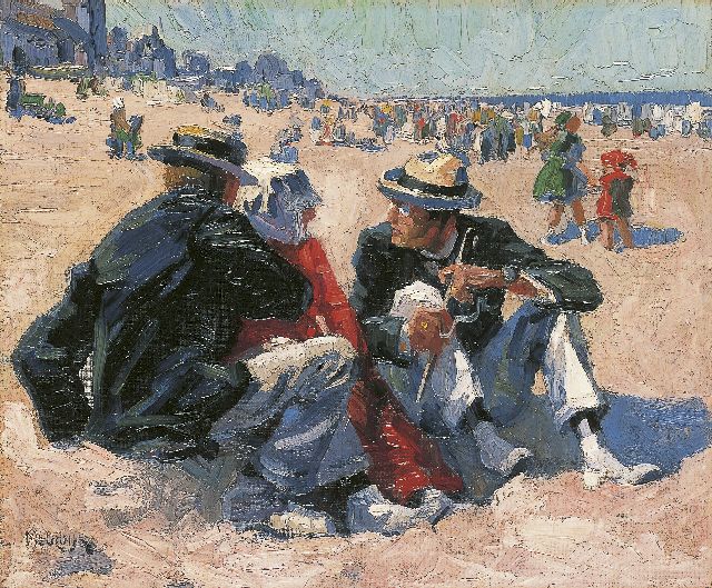 Meuldijk M.  | Figures on the beach, Scheveningen, Öl auf Leinwand auf Holz 33,2 x 40,3 cm, signed l.l.