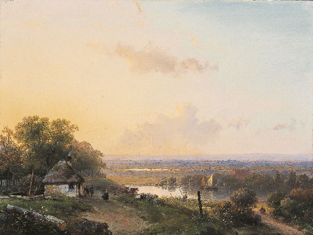 Andreas Schelfhout | Spaziergänger in einer panoramischen Landschaft, Öl auf Tafel, 19,0 x 25,5 cm, Unterzeichnet l.u. und zu datieren um 1850