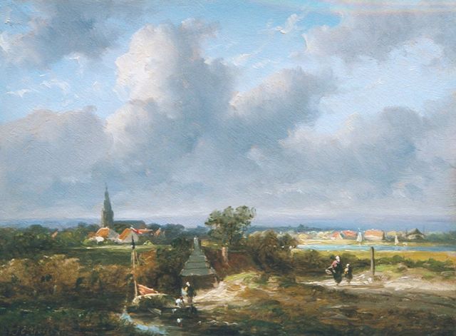 Jan Evert Morel II | A Dutch river landscape (counterpart of inventory number 8518), Öl auf Holz, 15,0 x 20,5 cm, signed l.l. and on a label on the reverse und dated (190)4