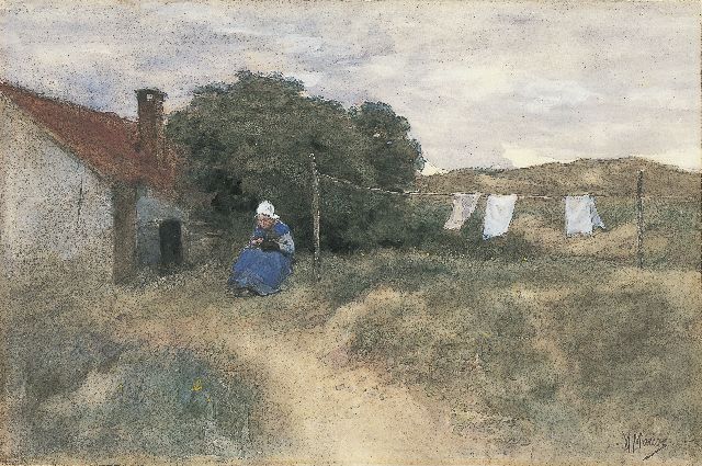 Anton Mauve | A farmer's wife in the dunes, Aquarell auf Papier, 22,6 x 34,5 cm, signed l.r.
