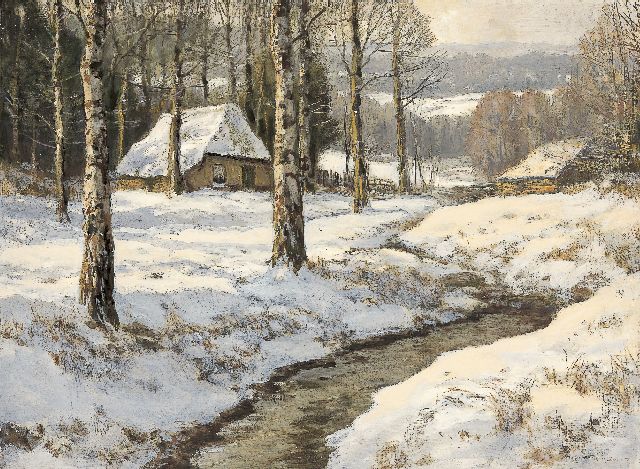 Soest L.W. van | A winter landscape with a farm by a stream, Öl auf Leinwand 60,1 x 81,7 cm, signed l.r.