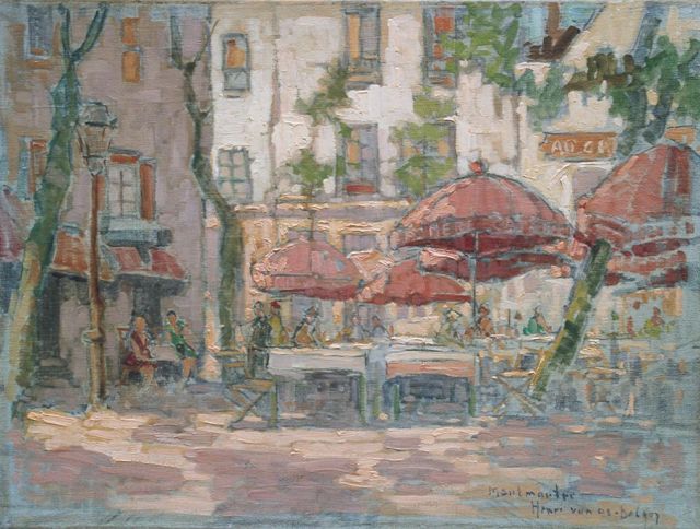 Henri van Os-Delhez | Terrace at Montmartre, Öl auf Leinwand, 30,2 x 40,3 cm, signed l.r.