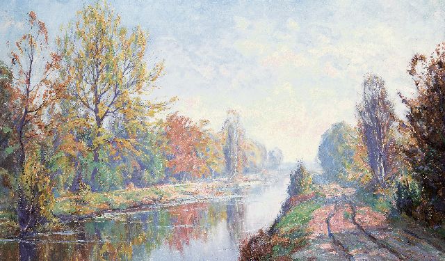 Johan Meijer | Herbstmorgen an der Gooiersgracht bei Laren, Öl auf Leinwand, 60,0 x 100,0 cm, Unterzeichnet r.u.