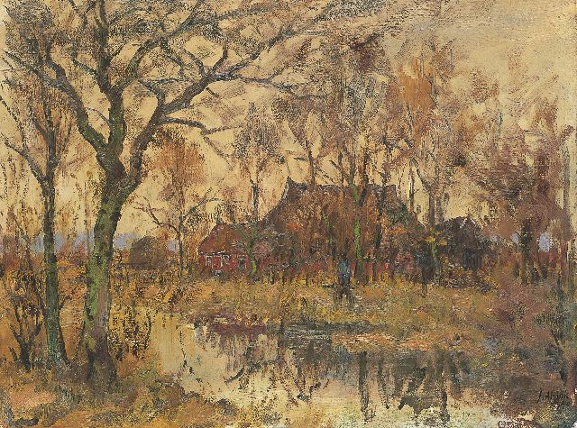 Jan Altink | A farm along a ditch, Öl auf Leinwand, 60,2 x 80,4 cm, signed l.r. und datiert '40