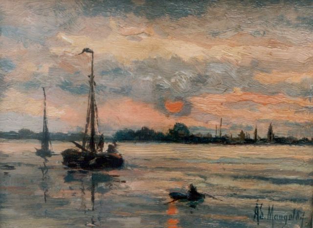 Adolf Mangold | Evening twilight, Öl auf Leinwand auf Holz, 17,5 x 22,0 cm, signed l.r.