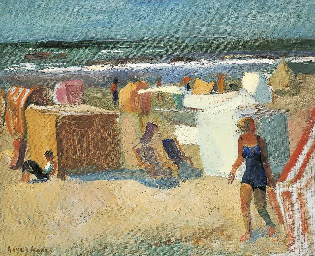 Harrie Kuijten | Figures on the beach, Bergen aan Zee, Öl auf Leinwand, 45,0 x 55,5 cm, signed l.l.
