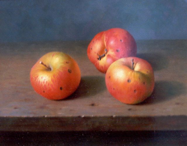 Bubarnik G.  | Apples on a wooden table, Kupfer 24,0 x 31,0 cm, signed l.r.