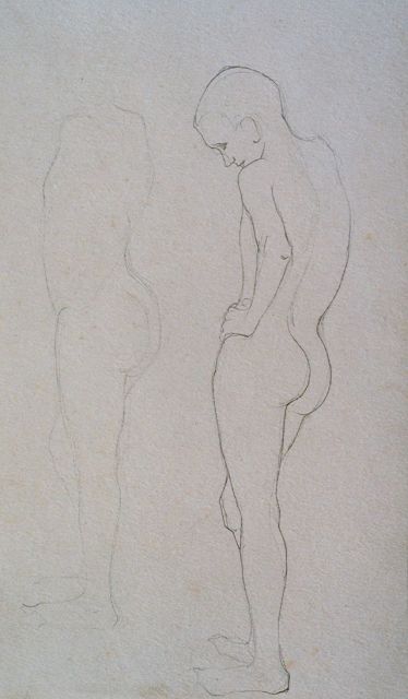 Mankes J.  | A study of a male nude, Bleistift auf Papier 26,4 x 17,0 cm