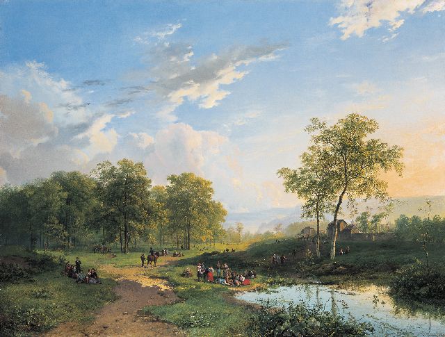 Barend Cornelis Koekkoek | An elegant company in a river landscape, Öl auf Leinwand, 56,3 x 74,0 cm, Unterzeichnet r.u. und datiert 1831