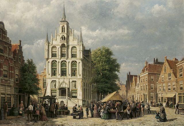 Willem Koekkoek | A view of the Raadhuis, Gouda, Öl auf Leinwand, 77,5 x 113,0 cm, signed l.l.