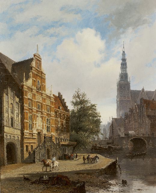 Hardenberg L.  | A Dutch town view, Öl auf Holz 62,5 x 51,5 cm, painted circa 1840