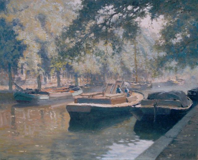 A.P. Schotel | Canal with moored boats, Öl auf Leinwand, 40,1 x 50,3 cm, signed l.r.