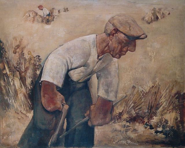 Willem van den Berg | Harvesting farmer, Öl auf Leinwand, 40,7 x 50,6 cm, signed l.r.