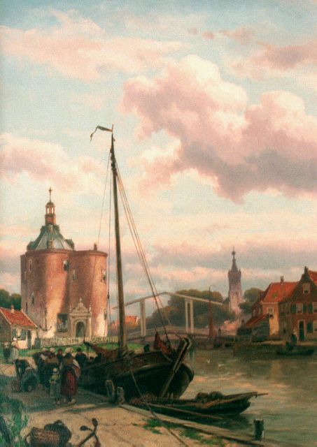 Jan H.B. Koekkoek | The harbour of Enhuizen with ' De Drommedaris'  beyond, Öl auf Leinwand, 81,0 x 56,3 cm, signed l.r.
