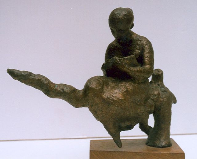 Pieter Starreveld | Lesende Frau auf Ast, Bronze, 25,7 x 29,0 cm, Unterzeichnet Mit Monogramm auf Strunk