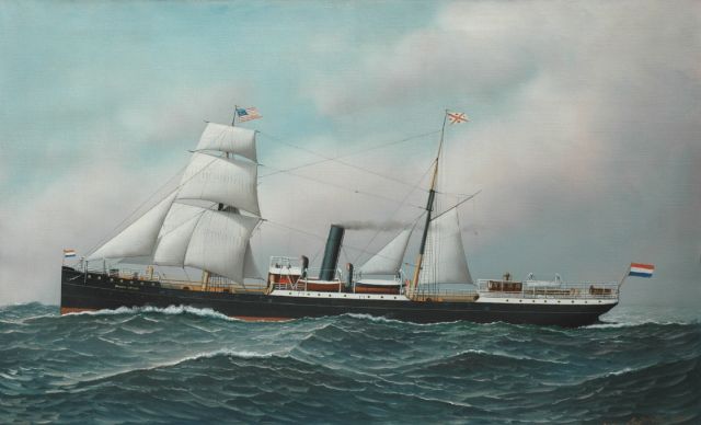 Anthony Jacobsen | The steamer Oranje Nassau setting sail for America, Öl auf Leinwand, 56,3 x 91,4 cm, signed l.r. und dated 1901
