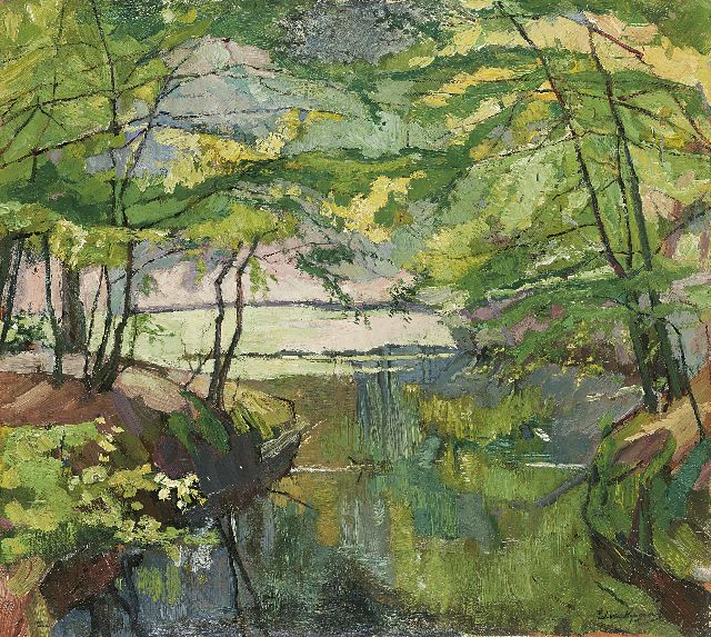 Piet van Wijngaerdt | A pond in the 'Baarnse bos', Öl auf Leinwand, 55,1 x 61,2 cm, signed l.r.