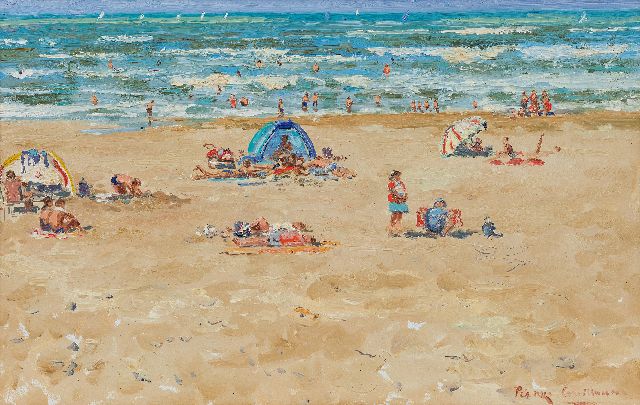 Pierre Guillaume | Mutterliebe auf dem Strand, Öl auf Holzfaser, 39,4 x 61,0 cm, Unterzeichnet r.u. und Im Verso datiert 28. Aug 2004