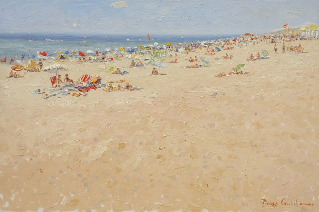 Pierre Guillaume | Posierende Mädchen, Katwijk, Öl auf Holzfaser, 39,5 x 60,2 cm, Unterzeichnet r.u. und Im Verso datiert 30.Juli 2004