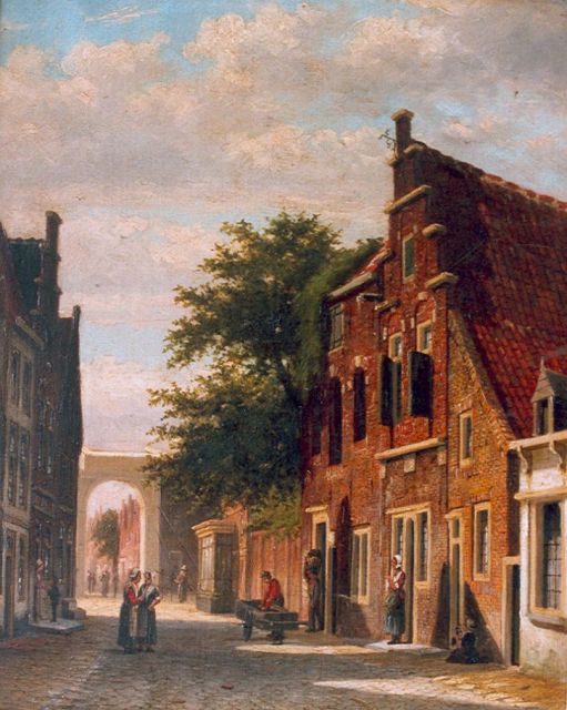 Johannes Jacobus Mittertreiner | A Dutch street with figures, Öl auf Leinwand, 42,4 x 33,6 cm, signed l.r.