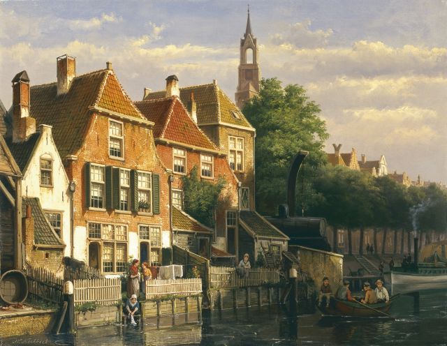 Willem Koekkoek | A sunlit canal, Öl auf Leinwand, 54,0 x 69,0 cm, signed l.l.