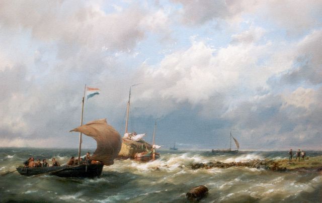 Hermanus Koekkoek | Vessels on a breezy day, Öl auf Leinwand, 36,5 x 58,2 cm, signed l.r.