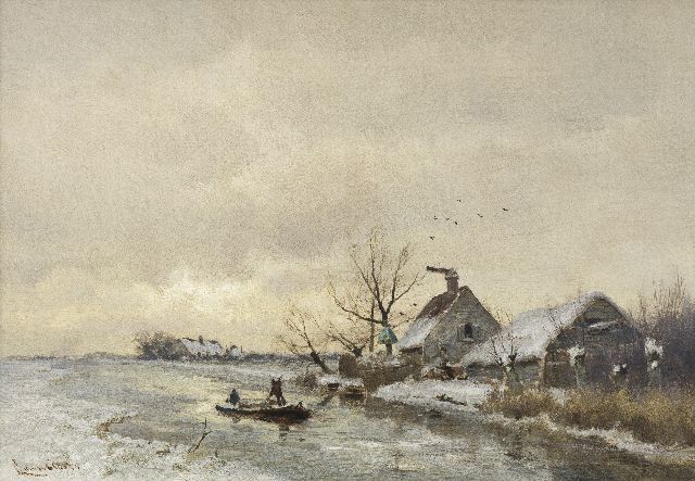 Louis Apol | Anblick auf einen Polderkanal im Winter, Öl auf Tafel, 29,1 x 41,5 cm, Unterzeichnet l.u.