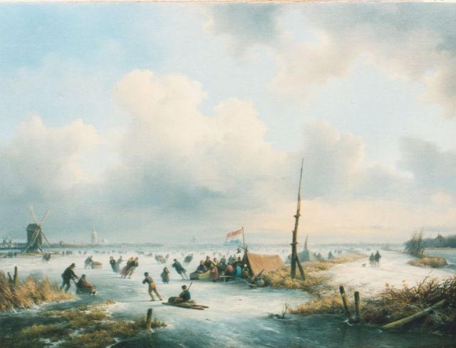 Kleijn L.J.  | Numerous people on the ice, Öl auf Leinwand 43,2 x 57,8 cm, signed l.l.